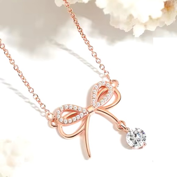 Jewelry - Rose Gold Filled Cubic Zirconia Bow Necklace